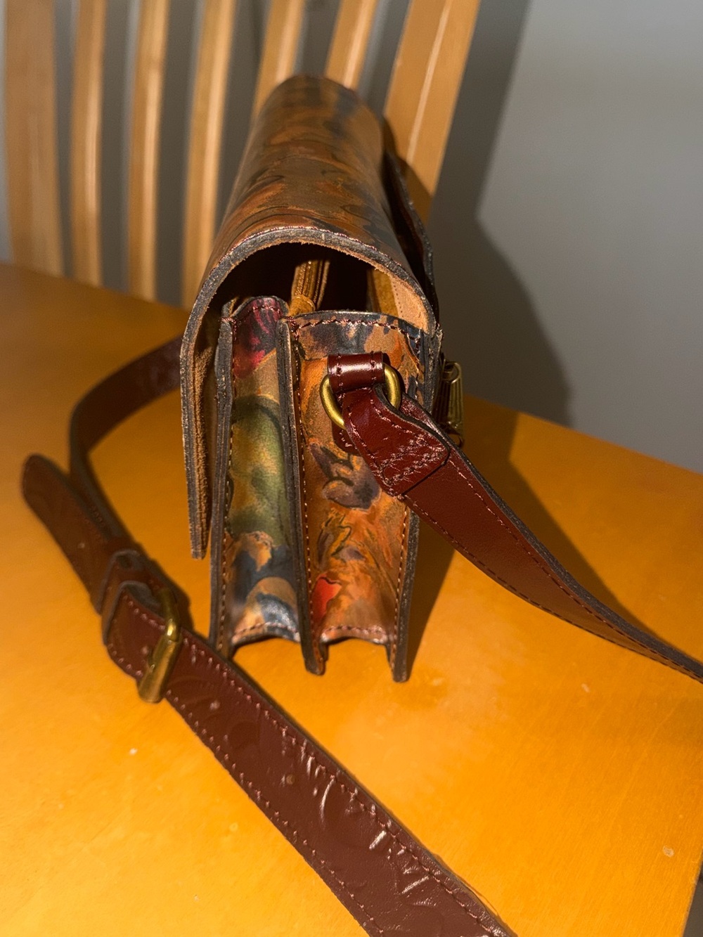 Patricia Nash Brown Floral Italian Leather Crossbody Sienna Sunset Collection - Picture 4 of 16